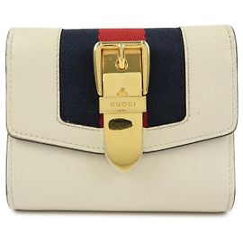 GUCCI Sherry Silvie Cartera Compacta Tri-fold de Piel Ivory 476081