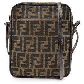 FENDI Zucca Canvas Leder Schultertasche Crossbody Bag Braun 8BT053