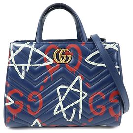 GUCCI GG Marmont Ghost Leather 2Way Hand Bag Navy Red White 448054