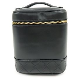 CHANEL Borsa Vanity Bicolore in Pelle d'Agnello Borsa a Mano Nera A01619