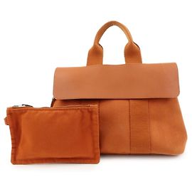 Hermès HERMES Valparaiso PM Toile Chevron Leather Tote Bag Hand Bag Orange