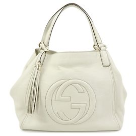 GUCCI SOHO Interlocking G Calf Leather Tote Shoulder Bag Ivory 282309
