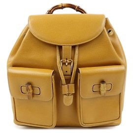 GUCCI Bamboo Leather Backpack Rucksack Mustard 003 1998 0016
