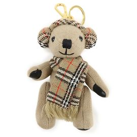 BURBERRY Nova Plaid Taschenanhänger aus Wolle, Kaschmir und Leder Braun