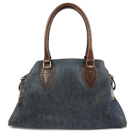 FENDI Etnico Leder-Denim Tote Bag Schultertasche Braun Blau 8BN162