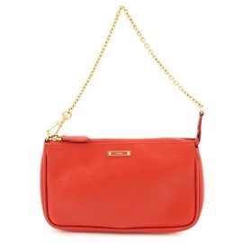 FENDI Pochette a mano con catena in pelle goffrata Rosso 8M0271