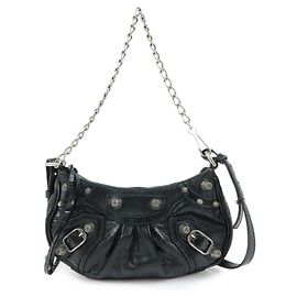 BALENCIAGA Le Cagole Mini Borsa a tracolla in pelle con catena Nero 695814