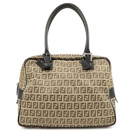 FENDI Boston Bag und Schultertasche aus Zucchino Canvas und Leder Beige 8BN005