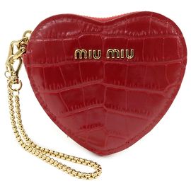 MIU MIU Geprägtes Leder Münzbeutel Bag Charm Herz-Motiv Rot 5TL358
