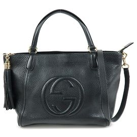 GUCCI Interlocking G SOHO Leder 2Way Handtasche Schwarz 369176