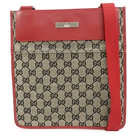 Bolsa de Ombro GUCCI GG Canvas Leather Bege Vermelho 019・0348・200047