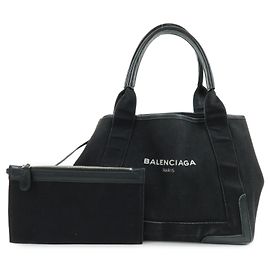 BALENCIAGA Navy Cabas Small Borsa Tote in Tela e Pelle Nera 339933