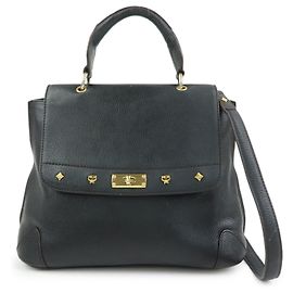 MCM Leder 2Way Tasche Handtasche Schultertasche Crossbody Bag Schwarz