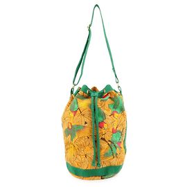 Hermès HERMES Canvas Schultertasche und Crossbody Bag mit Kordelzug Orange Green