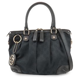 GUCCI Sukey Interlocking G GG Canvas Leather 2Way Bag Black 247902