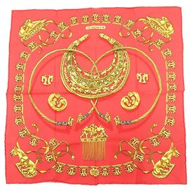 Hermès HERMES Carre 40 Foulard di Seta LES CAVALIERS D'OR Motivo Cavalieri Rosso Oro