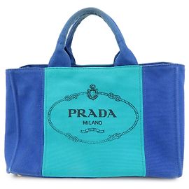 PRADA Borsa Tote 2Way in Tela Canapa con Logo Triangolare Blu BN2642
