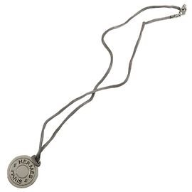 Hermès HERMES Serie Silk Cord Metal Necklace Pendant Silver Gray
