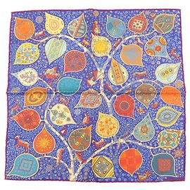 Hermès HERMES Carré 45 Seta 100% L'Arbre de vie Foulard Blu Rosso Multicolore