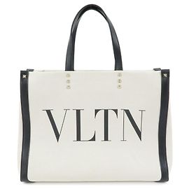 VALENTINO Borsa Tote in Tela e Pelle Rockstud Natural Black