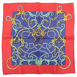 Hermès HERMES Carre 45 Foulard 100% Seta L’INSTRVCTION DV ROY Red Navy