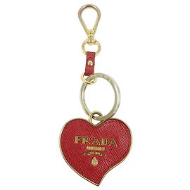 Chaveiro PRADA em couro Saffiano e metal em forma de coração Vermelho