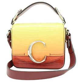 Chloé Borsa 2Way in pelle incisa Chloe C Borsa a tracolla Bordeaux Yellow
