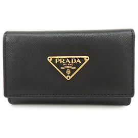 PRADA Porta llaves de piel Saffiano con logotipo Triangle y 6 anillas Negro 1M0222