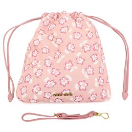 Pouch a coulisse MIU MIU in nylon e pelle con logo e motivo floreale 5NG003