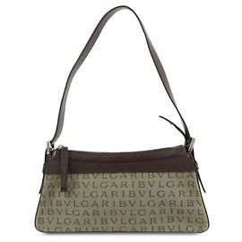 Bulgari BVLGARI Logo Mania Schultertasche und Handtasche aus Canvas und Leder Khaki
