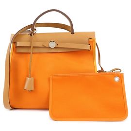 Hermès HERMES Herline Toile Officier Leather 2Way Hand Shoulder Bag □T Stamped