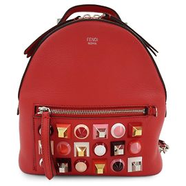 FENDI By the way Leather Mini Backpack Rucksack Studs Red 8BZ038
