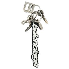 BALENCIAGA Kit Rubber Brass Bag Charm Key Chain Black White