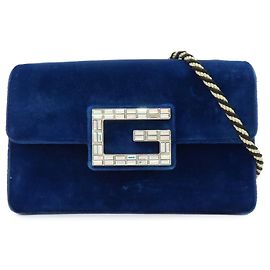 GUCCI Broadway Samt-Schultertasche Crossbody Bag Bijou Logo Navy 544242