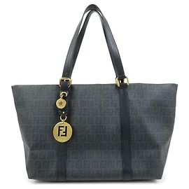 FENDI Zucchino PVC Leder Tote Bag Schultertasche Schwarz 8BH215