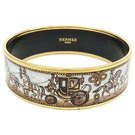 Hermès HERMES Email GM Bracciale Rigido Placcato Oro Carriage Azzurro Bianco
