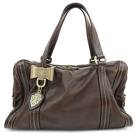 GUCCI Duchessa Leather Mini Boston Bag Hand Bag Dark Brown 181487