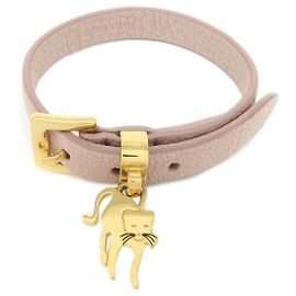 MIU MIU Bracciale in pelle Madras e metallo motivo gatto rosa 51B090