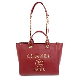 CHANEL Deauville Tote MM Caviarskin 2WAY Hand Bag Shoulder Bag A57069