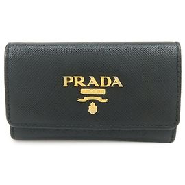 Portallaves PRADA Logo de piel Saffiano con 4 anillas Negro