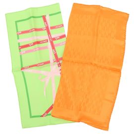 Hermès HERMES Carre 40 Lotto di 2 Foulard 100% Seta Grand H/Bolduc Orange Green