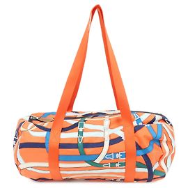Hermès HERMES Airsilk Duffle 38 Bolso de Hombro y de Mano de Cuero y Seda Naranja