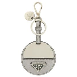 Porta-chaves com pendente em pele Saffiano com logótipo Triangle PRADA Prateado 1TL489