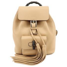 Mochila GUCCI Bamboo Tassel de piel Beige 387149