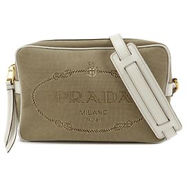 Sac à épaule en cuir jacquard logo PRADA Beige White 1BH089