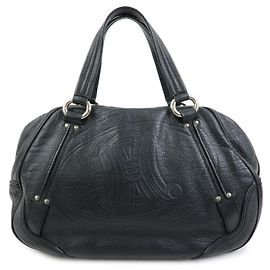 Céline CELINE Macadam Schultertasche Handtasche Leder Schwarz