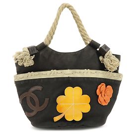 CHANEL COCO Mark Cruise Collection Camellia Canvas Rope Tote Bag Schwarz