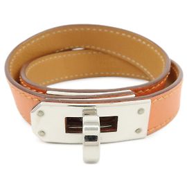 Hermès HERMES Kelly Double Tour Bracciale Rigido in Pelle ☐P Stamped Orange