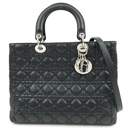 Borsa a mano 2Way Christian Dior Cannage Large in pelle d'agnello nera