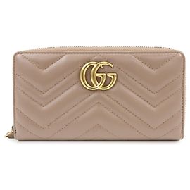 Cartera larga GUCCI GG Marmont de piel Chevron Beige 443123